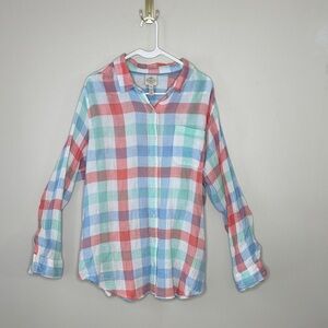 St. John's Bay 100% Cotton Multicolor Plaid Button Down Shirt